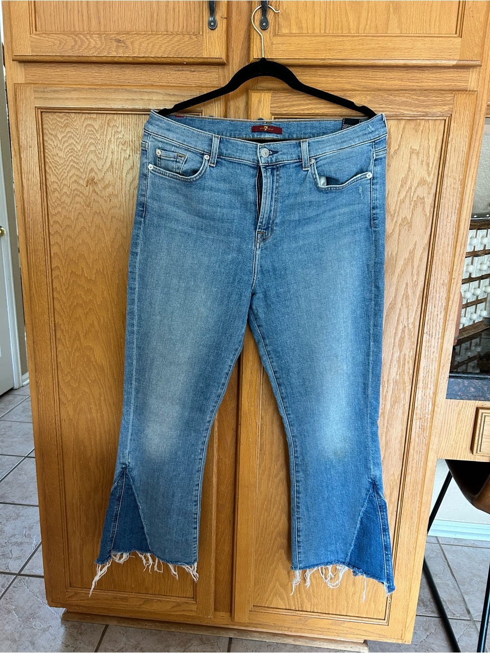 For All Mankind Light Blue Frayed Flare Jeans